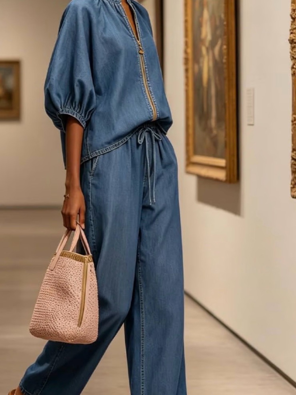Wide-Leg Blue Two Piece Set - Medium